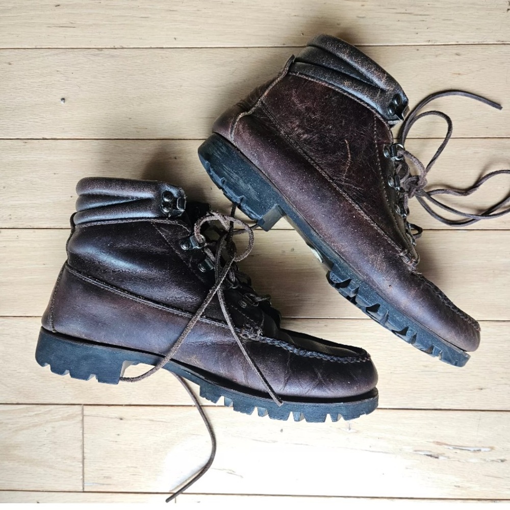 Handcrafted H.H Brown womens 10 Men's 8M Classic Moc Hiking Boots Leather LaceUp